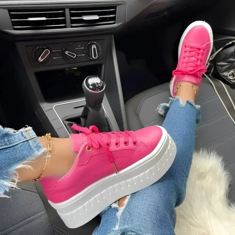 Women’s Flat Sneakers – Casual Platform Lace-Up Shoes with EVA Insole, PU Upper, Sizes 5–10.5