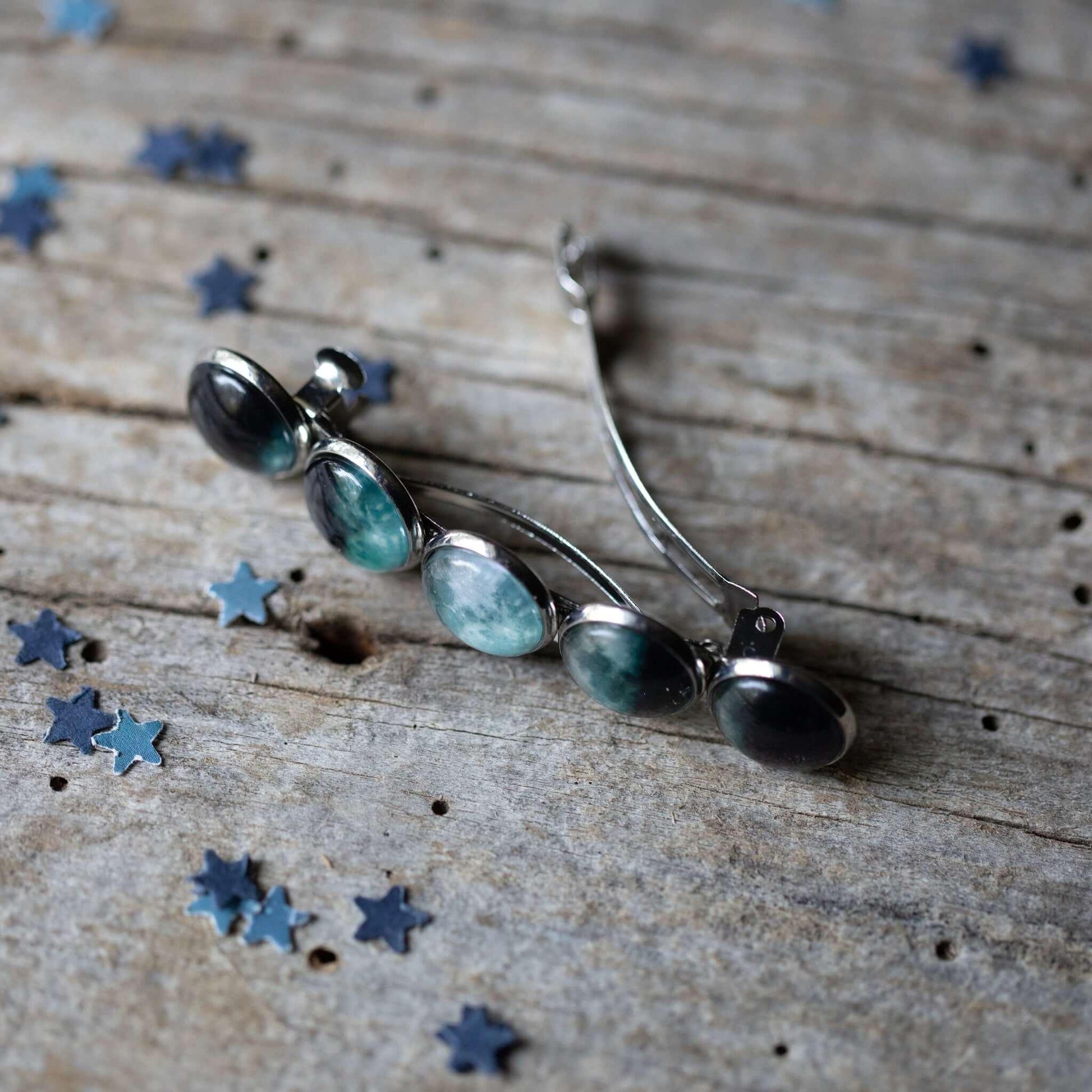 Moon Phase Hair Clip Barrette Silver