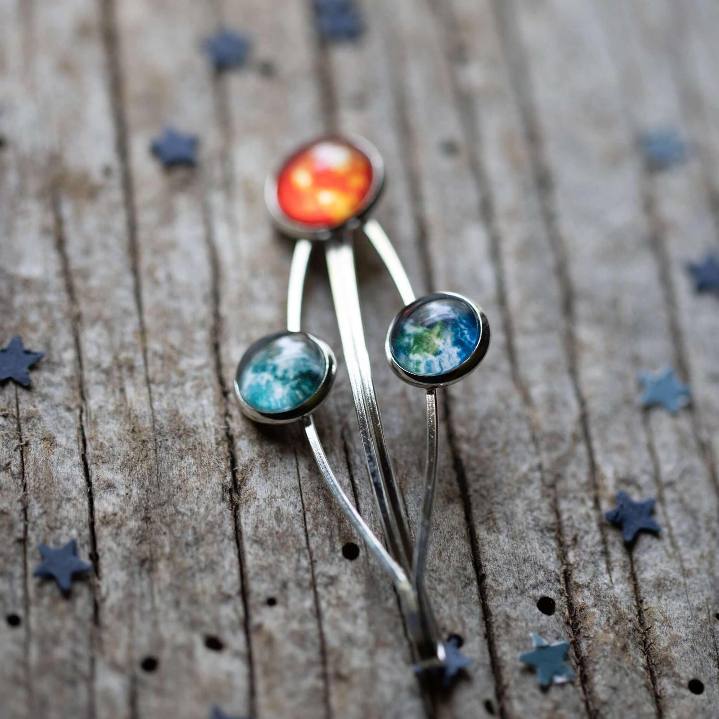 Sun Earth and Moon Hair Clip Silver