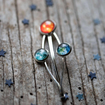 Sun Earth and Moon Hair Clip Silver