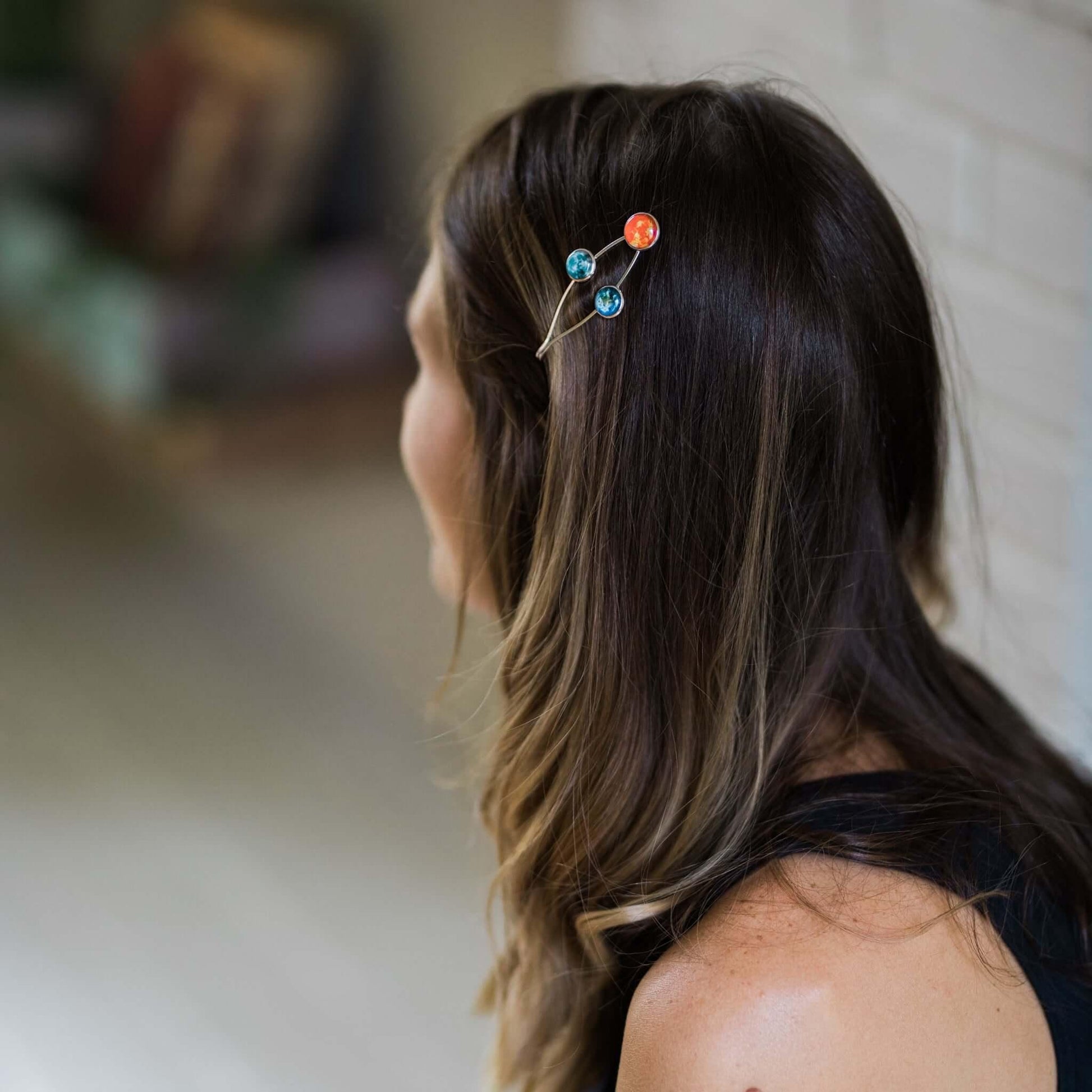 Sun Earth and Moon Hair Clip Silver