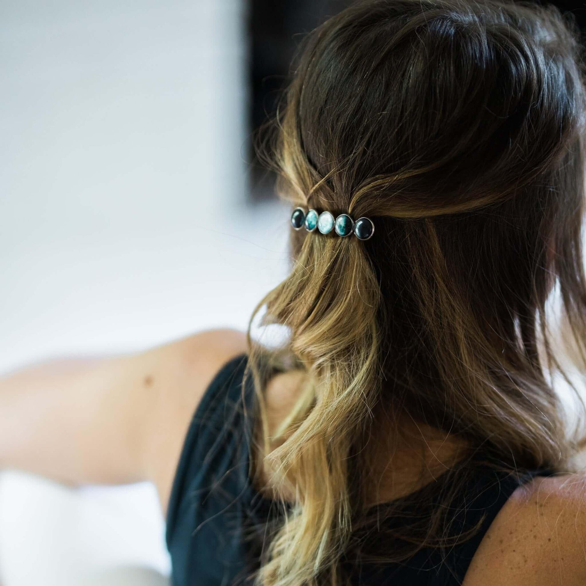 Moon Phase Hair Clip Barrette Silver