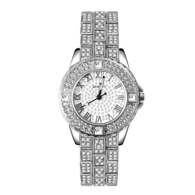 Diamond Crystals Watch and Bracelet Set 1Piece Sliver Watch B