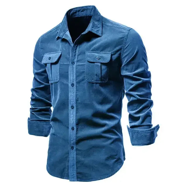 Men's Business Casual Corduroy Shirt Denim Blue / L 65-72kg