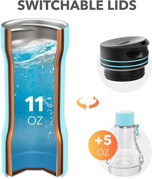 Transformer 2-in-1 Insulated Travel Mug – Leak-Proof Stainless Steel Tumbler with Dual Lids for Hot & Cold Drinks, BPA-Free, 16 oz Blue