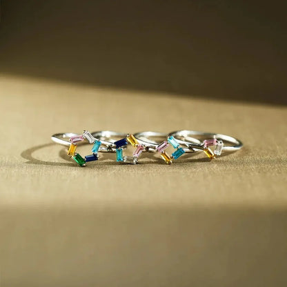 925 Rectangular Birthstone Ring Silver / 6diamond / 10