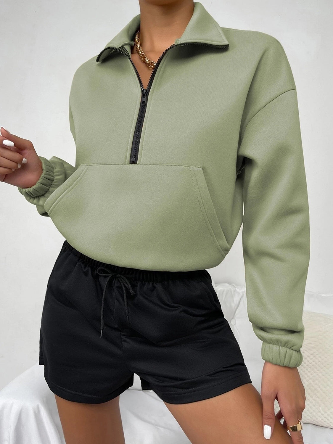 Half-Zip Dropped Shoulder Sweatshirt