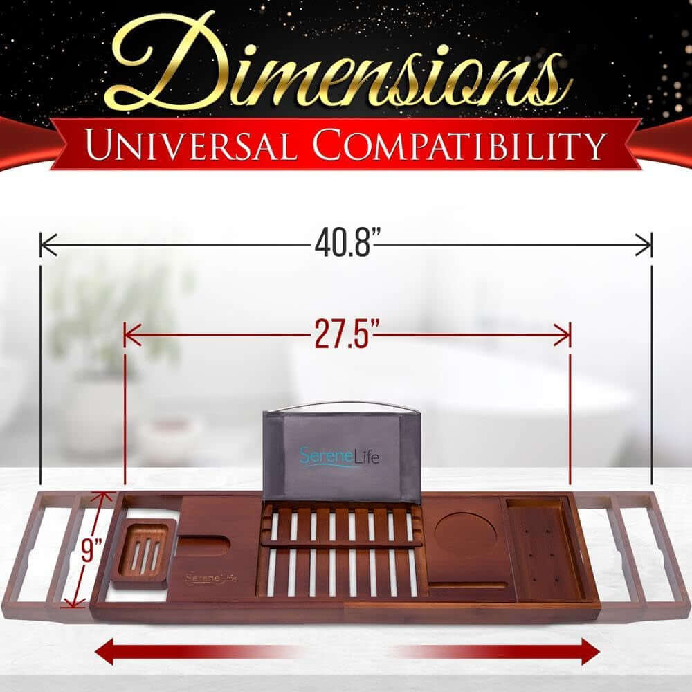 Shopminx Bamboo Bathtub Caddy Tray – Expandable Waterproof Bath Tray with Wine Glass Holder, Tablet Stand & Removable Accessory Slots – Eco-Friendly, Adjustable & Durable Default Title