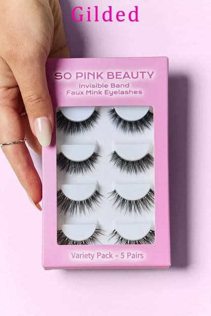 SO PINK BEAUTY Faux Mink Eyelashes Variety Pack 5 Pairs Gilded / One Size