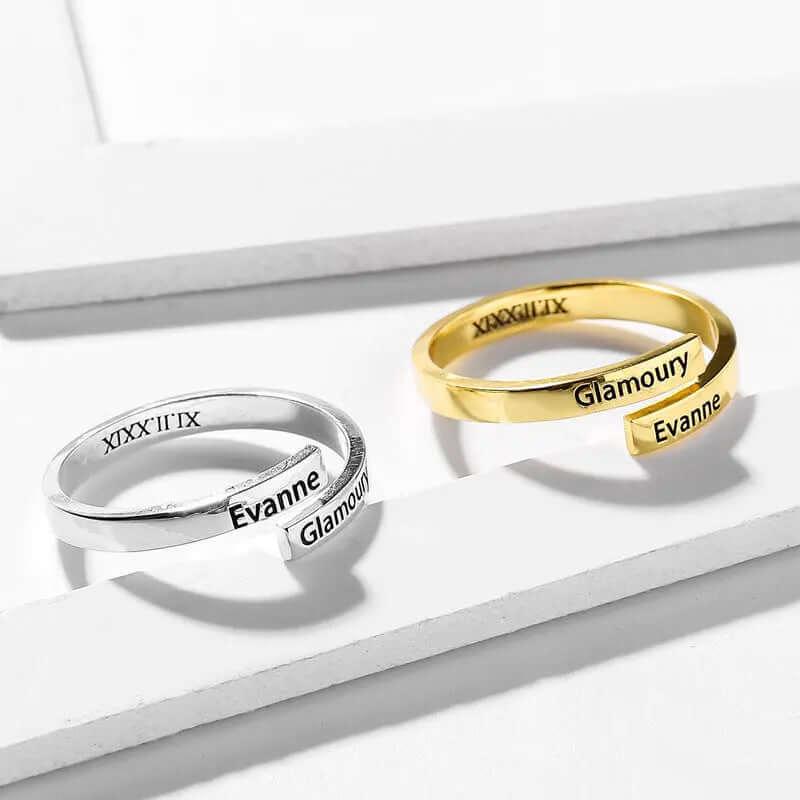 Full Silver 2-Name Ring - sterling silver ring Rose Gold
