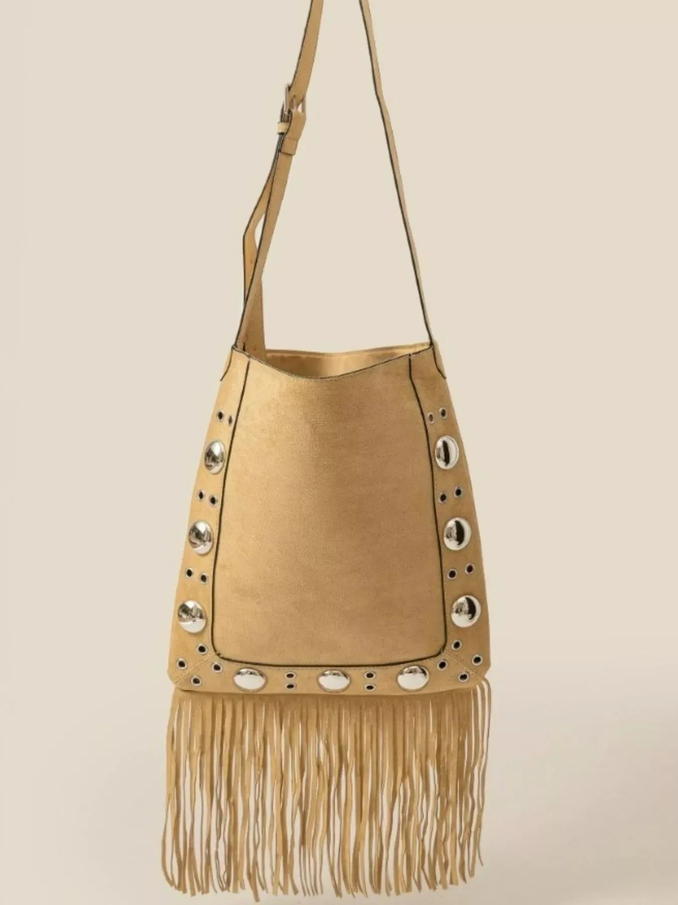 Fame Faux Suede Grommet Accent Fringe Tote Bag TP / one size