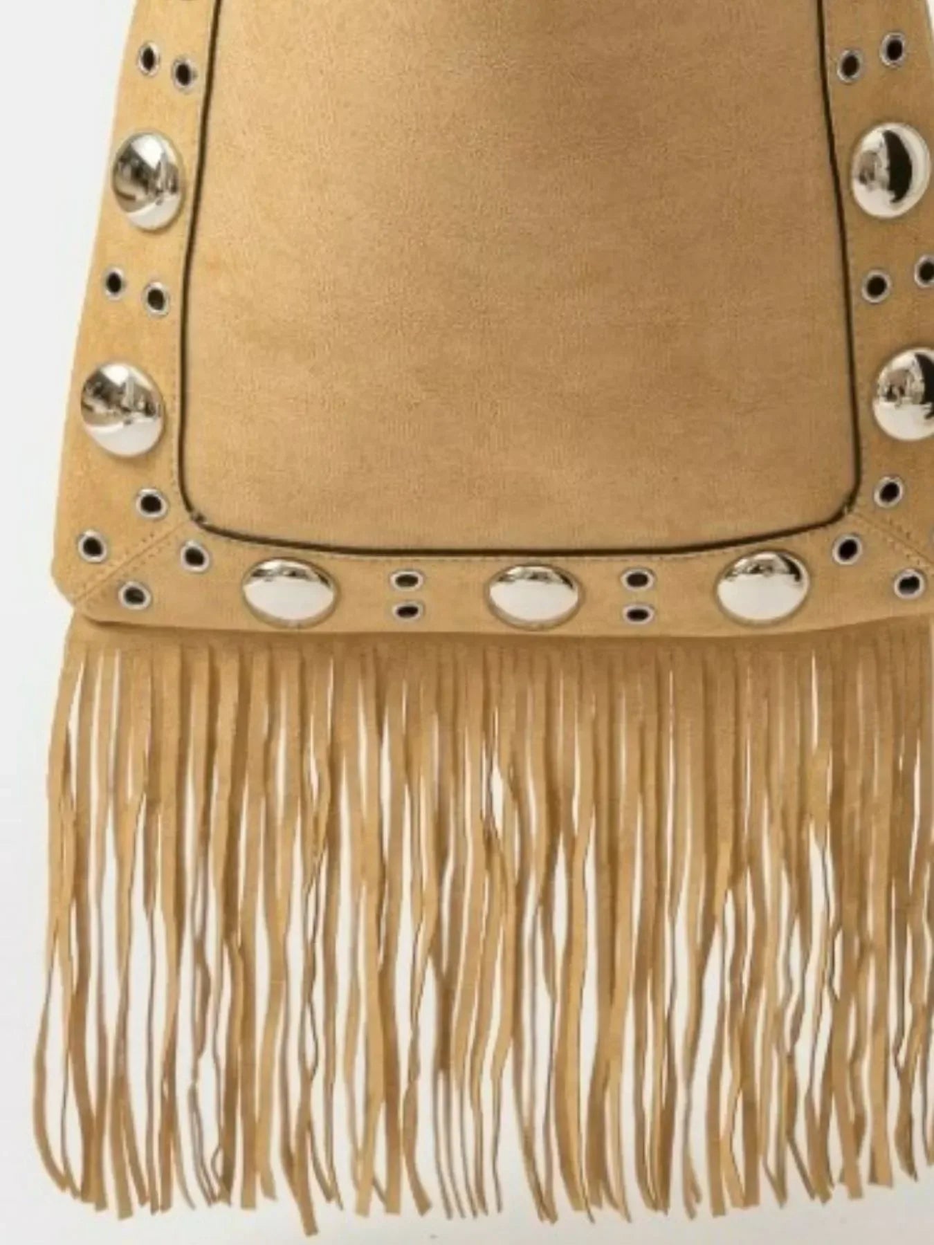 Fame Faux Suede Grommet Accent Fringe Tote Bag TP / one size