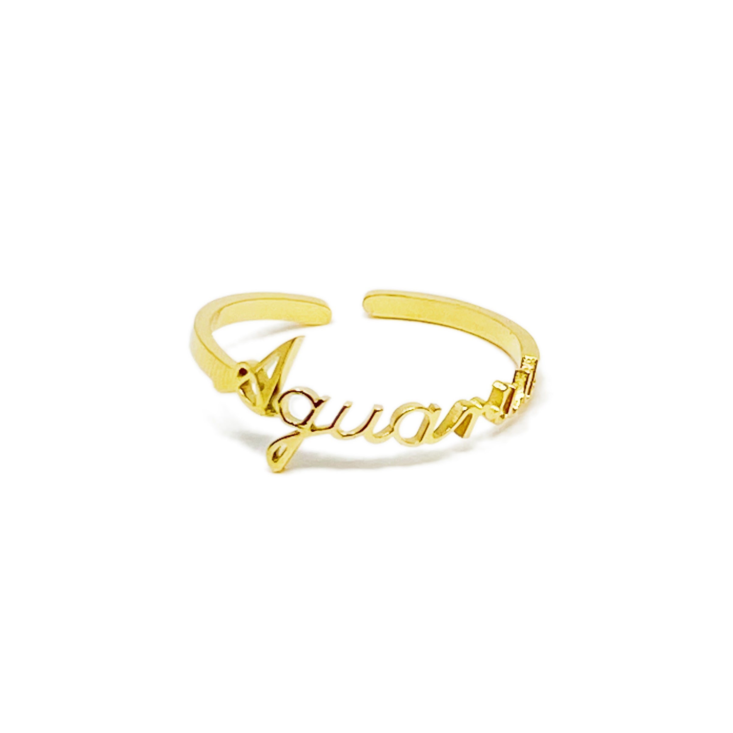 Elegant Scripted Zodiac Ring – Adjustable 18K Gold Plated Stainless Steel