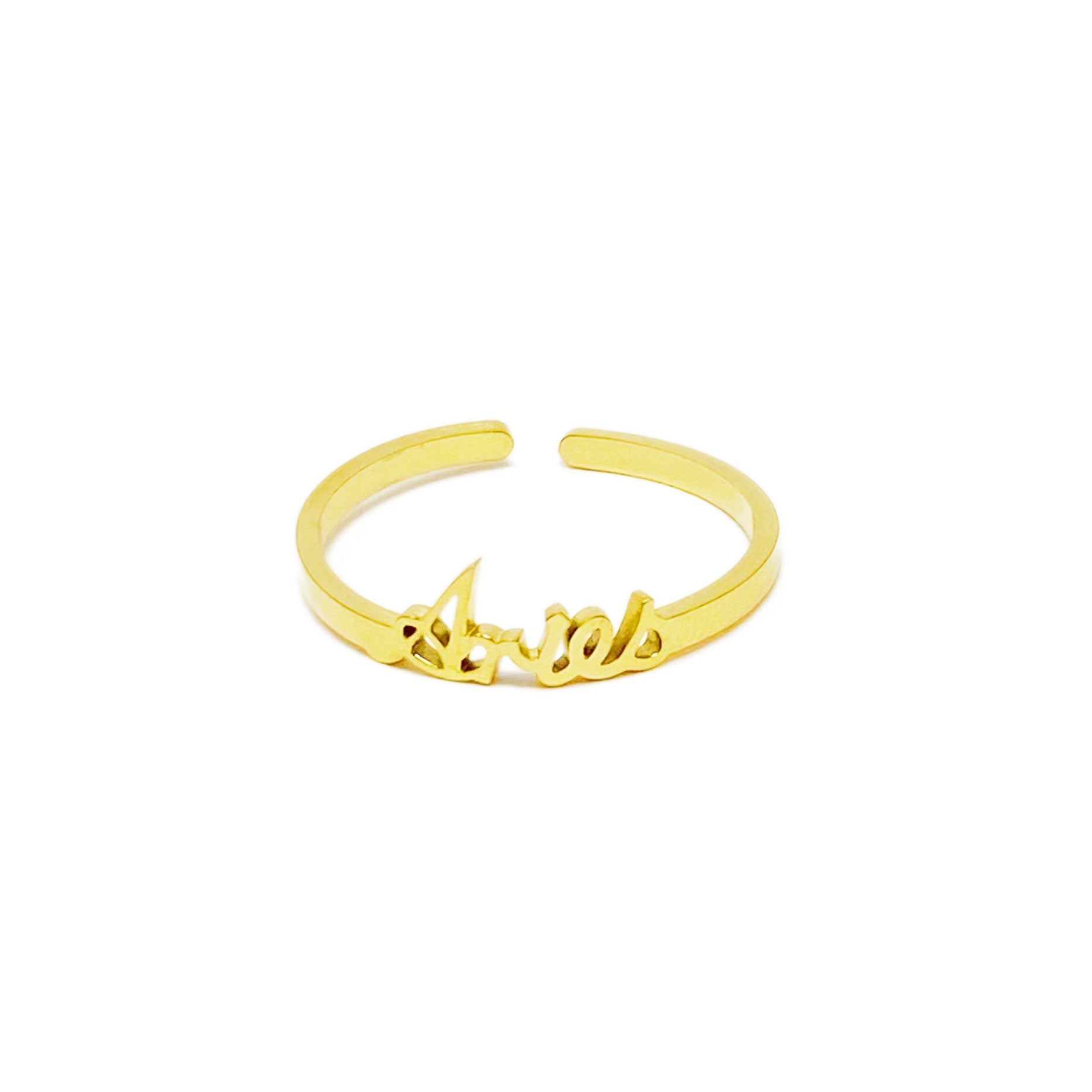 Elegant Scripted Zodiac Ring – Adjustable 18K Gold Plated Stainless Steel
