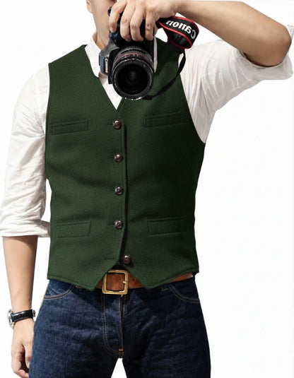 Suit Vest V Neck Herringbone Tweed Slim Fit