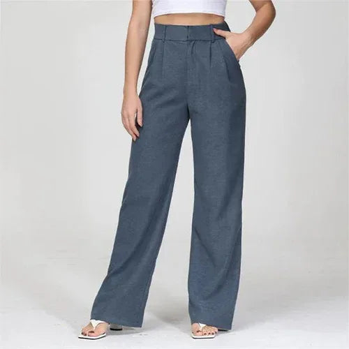 High Waist Straight Trousers With Pockets Wide Leg Casual Pants For S / Slabstone Gray