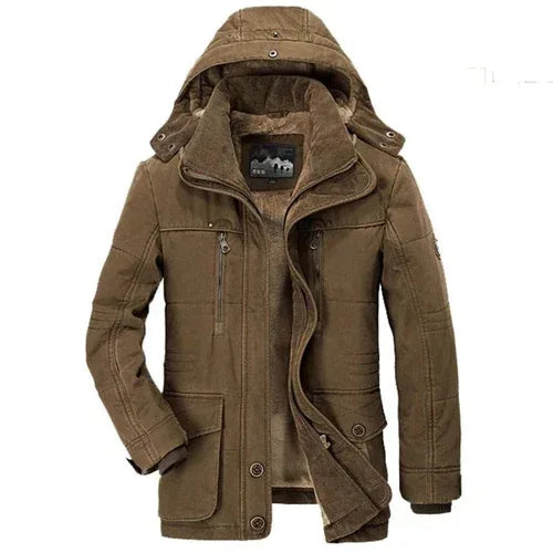 Mens Hooded Winter Parka Coat with Inner Fleece XL / Brown