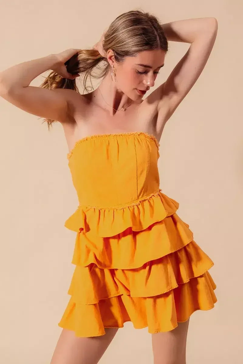 SO ME Strapless Ruffle Layered GOLD / S