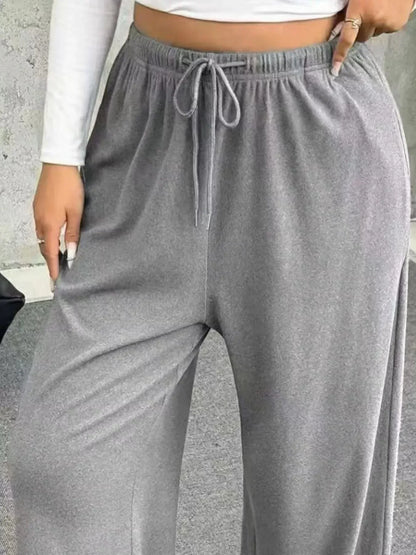 Full Size Drawstring Wide Leg Pants Plus Size XL / Gray