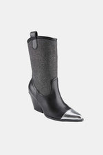 Weeboo Chunky Heel Rhinestone Western Cowboy Boots Black / 6.5