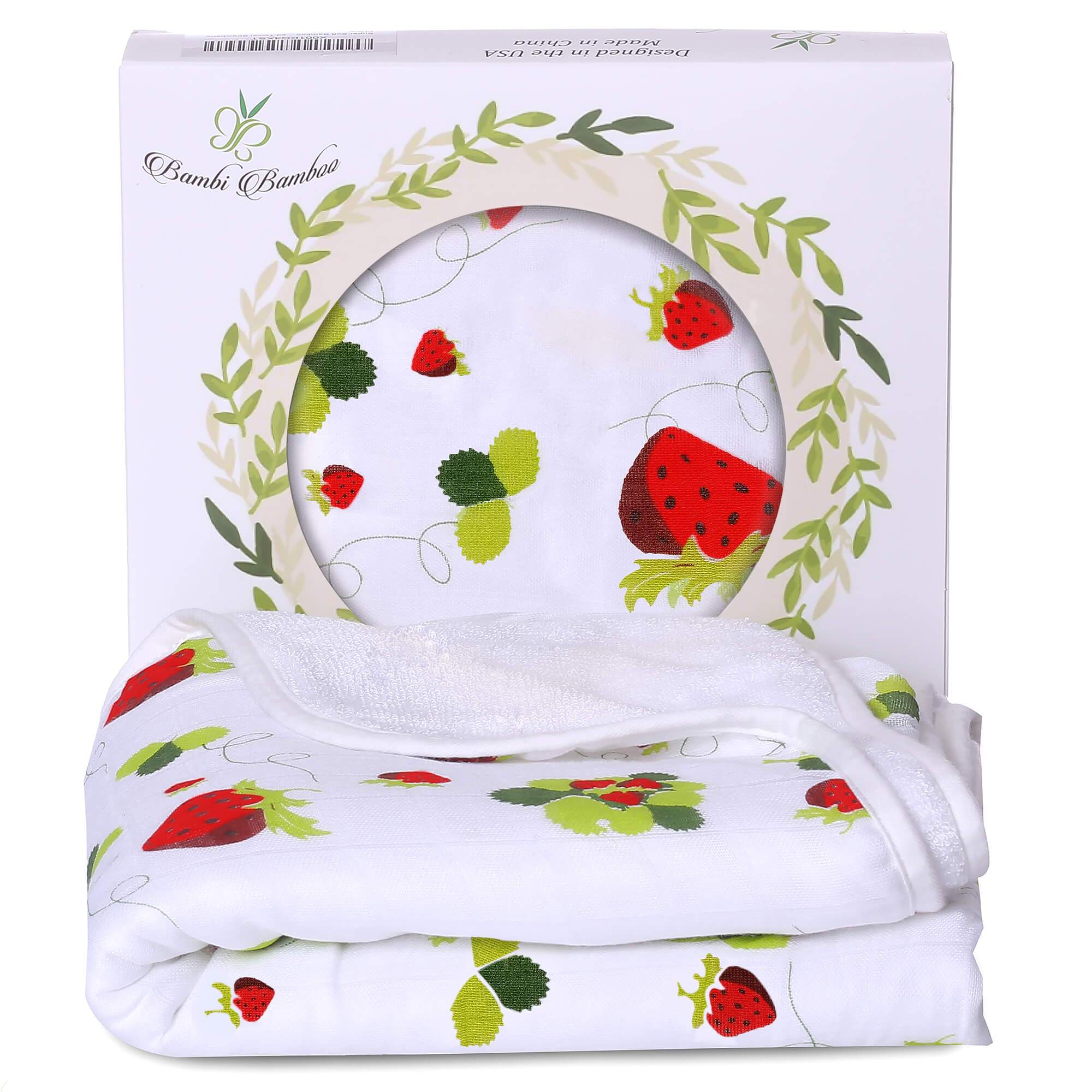 Baby Hooded Towel, Muslin-Backed, Buttery Soft Terry, Strawberry Print