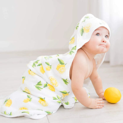 Baby Hooded Towel, Muslin-Backed, Buttery Soft Terry, Lemon Print Default Title