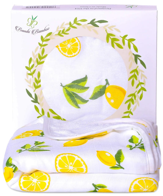 Baby Hooded Towel, Muslin-Backed, Buttery Soft Terry, Lemon Print Default Title