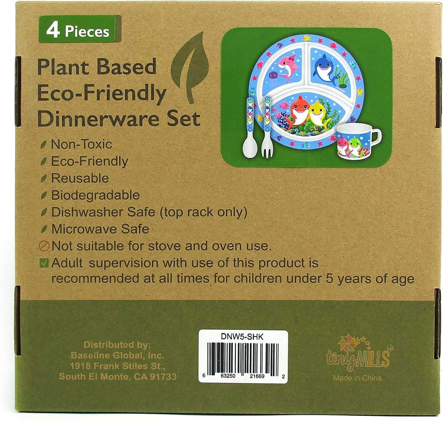Shopminx 🦈 Shark Family 4-Piece Kids Dinnerware Set – Eco-Friendly, Biodegradable, BPA-Free Plant Fiber Tableware with Plate, Cup, Fork & Spoon – Microwave & Dishwasher Safe – Gift-Boxed for Holidays & Birthdays Default Title