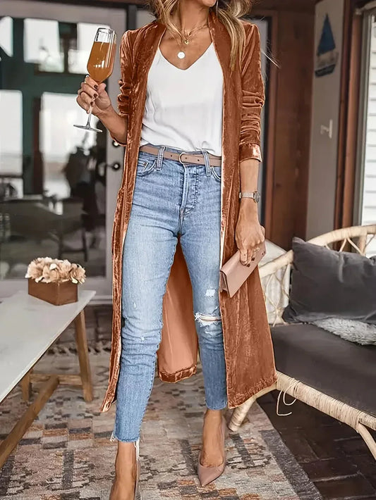Open Front Long Sleeve Coat L / Brown