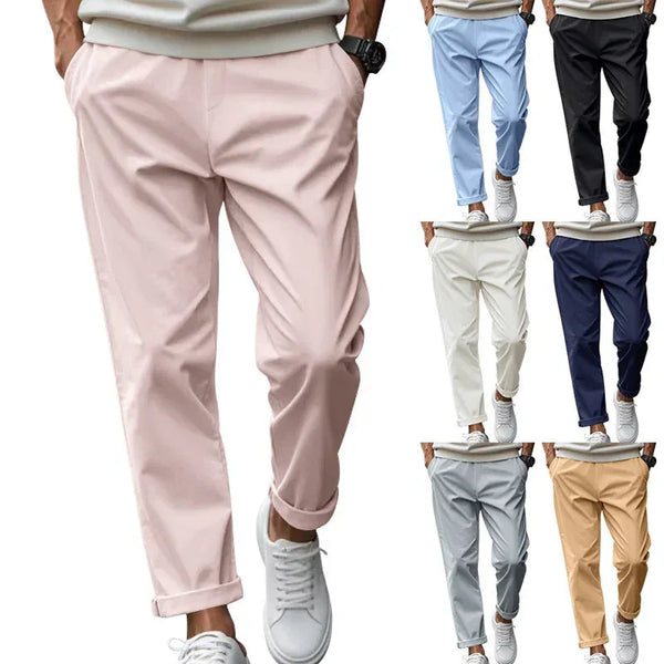 Men's Trousers with Pockets - Mid-Waist, Casual Loose Quick-Drying Straight Pants, Sizes S-XXXL
