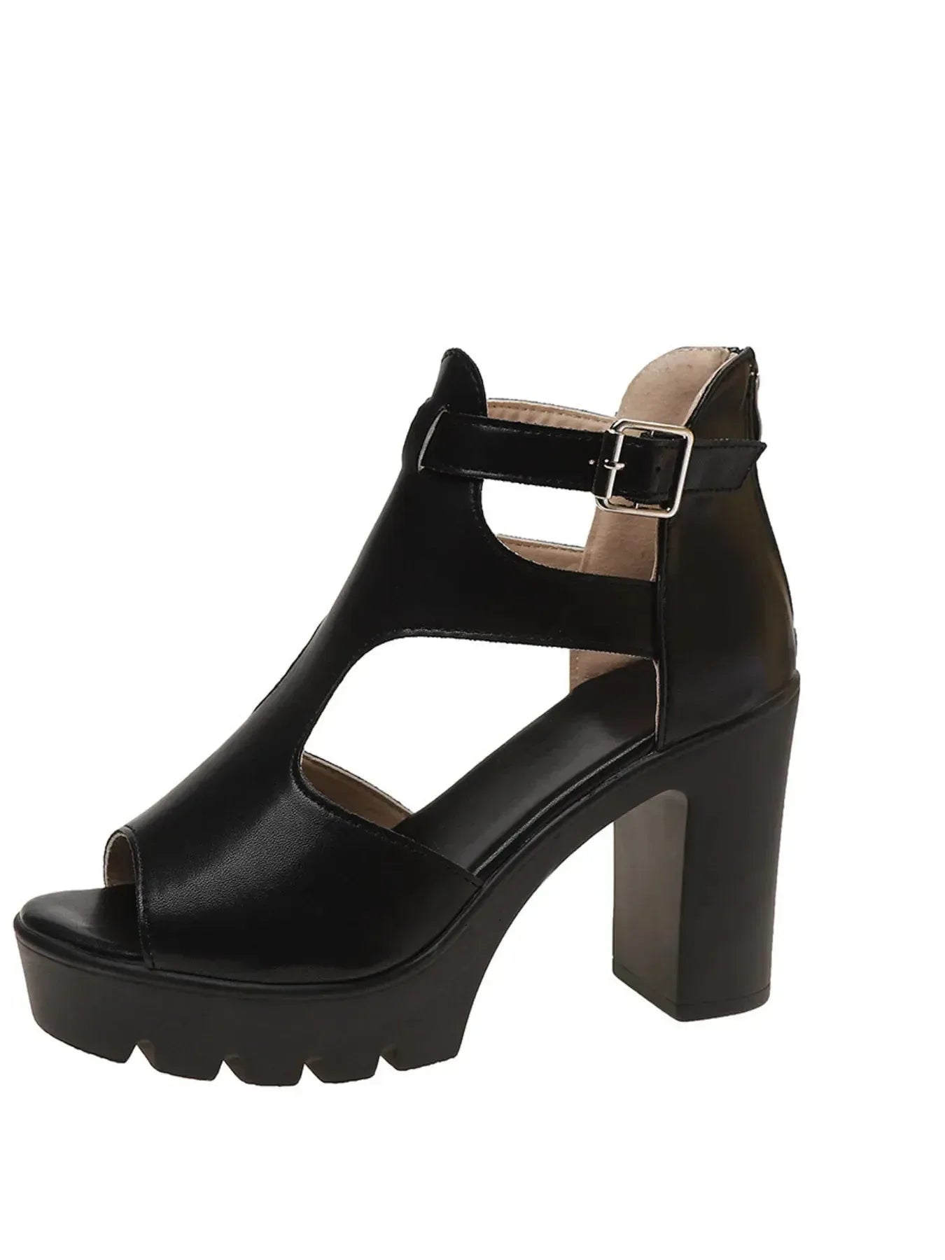 Cutout Block : Heels Sandals 9 / White