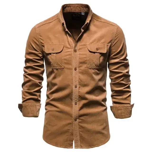 Men's Business Casual Corduroy Shirt Brown / M 55-65kg