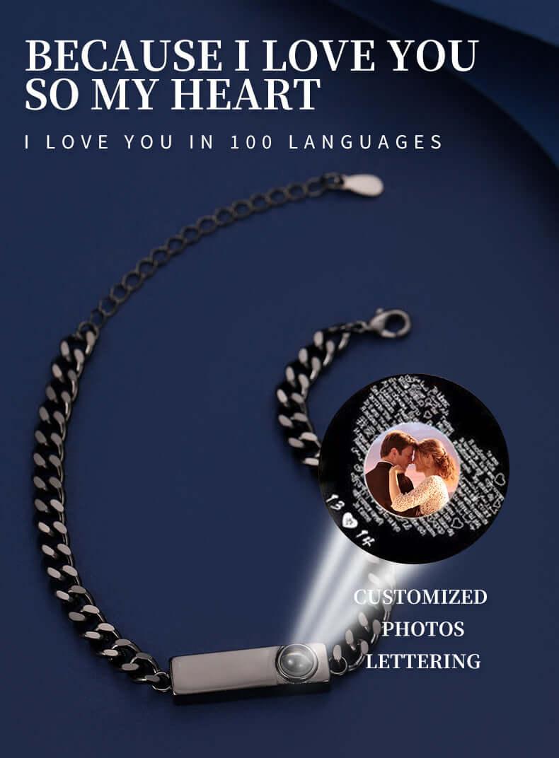 Couple bracelet with 100 different voices I love you engraved high-definition color photo projection bracelet eprolo