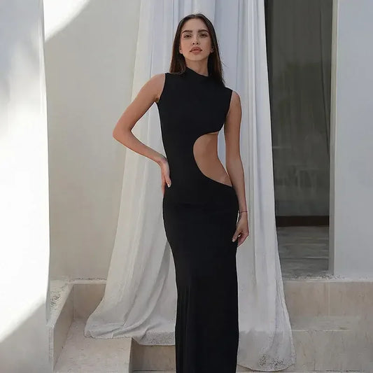 Cryptographic Sexy Cut Out Maxi Dress black