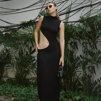 Cryptographic Sexy Cut Out Maxi Dress black