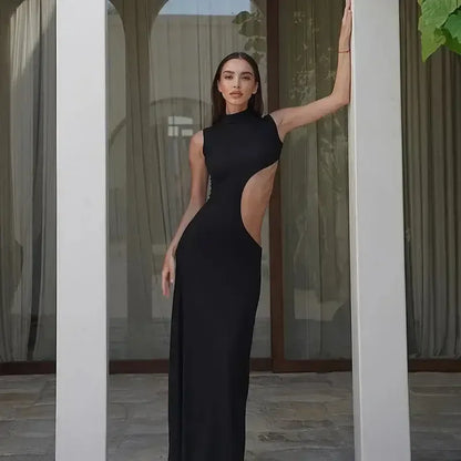 Cryptographic Sexy Cut Out Maxi Dress black