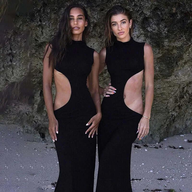 Cryptographic Sexy Cut Out Maxi Dress black