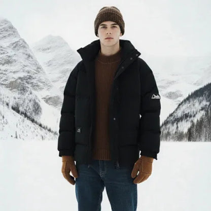 Mens Stand Collar Puffer Jacket M / Black