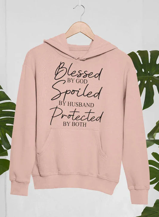 Blessed By God Spoiled By Husband Protected By Both Hoodie XXX-Large / Heather Prism Peach
