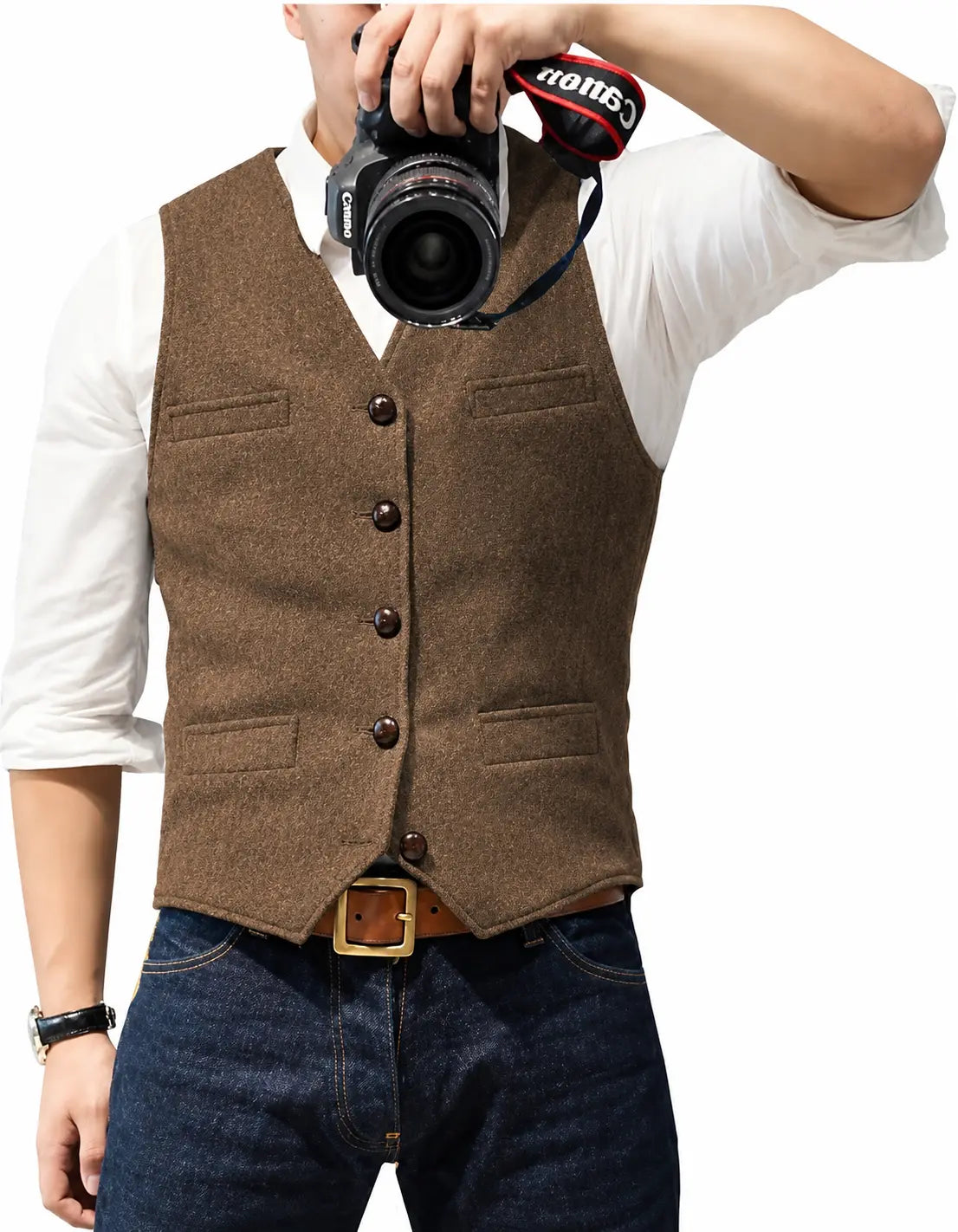 Suit Vest V Neck Herringbone Tweed Slim Fit