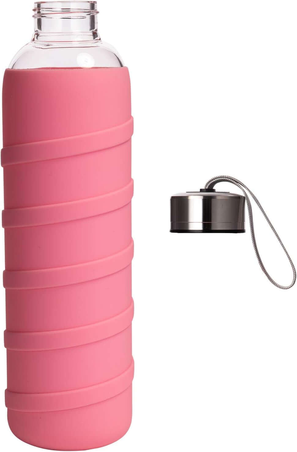 Shopminx Ferexer Borosilicate Glass Water Bottle with Silicone Sleeve – BPA-Free, Leak-Proof, Reusable, Dishwasher Safe for Hot & Cold Drinks, 20oz Pink / 32 Ounces