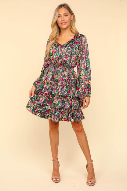 Haptics V-Neck Satin Floral Layered Dress Multi / S