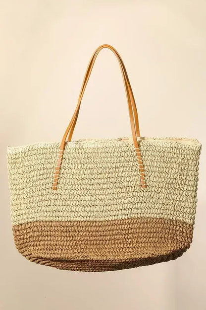 Fame Straw Braided Beach Tote Bag Ta / one size
