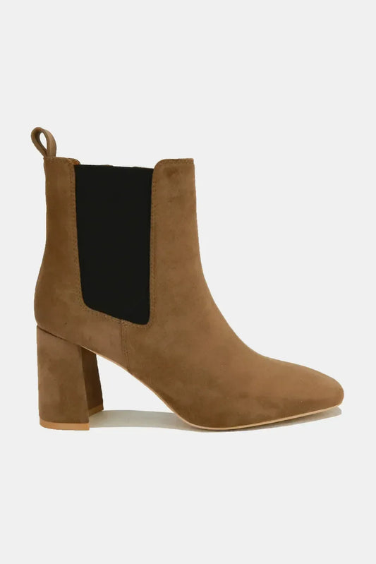 Beast Fashion Faux Suede Block Heel Chelsea Boots with Elastic Side Panel Coffee Brown / 6