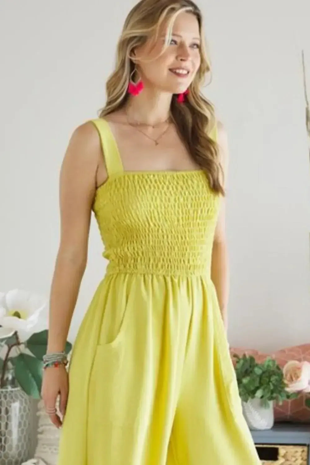 ADORA Smocking Top Wide Leg Jumpsuit YELLOW / S