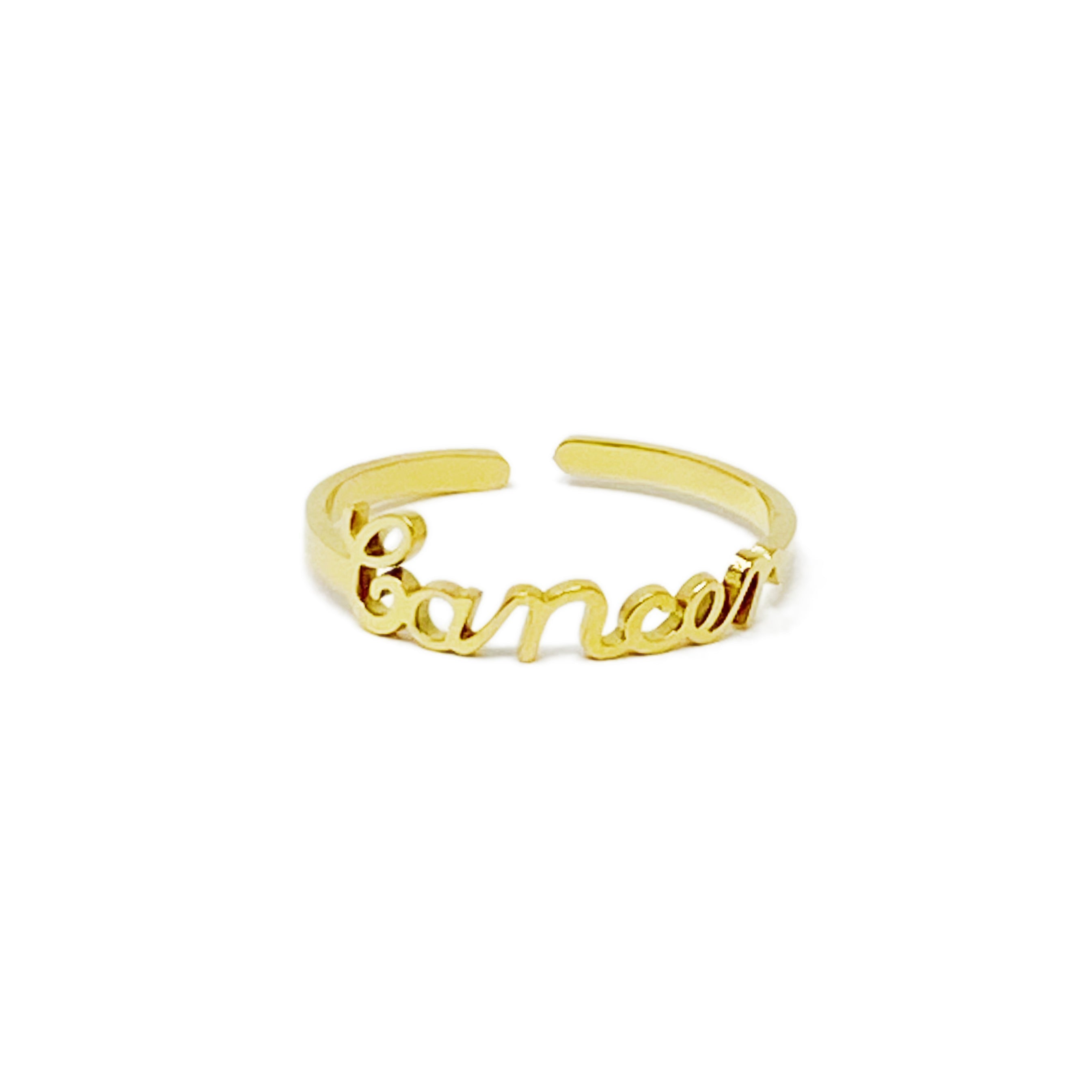 Elegant Scripted Zodiac Ring – Adjustable 18K Gold Plated Stainless Steel