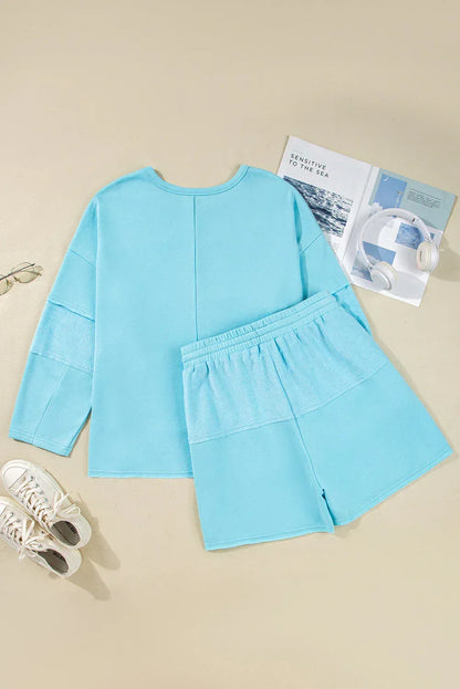 Plus Size Solid Pullover Top and Shorts Set 1X / Aruba Blue