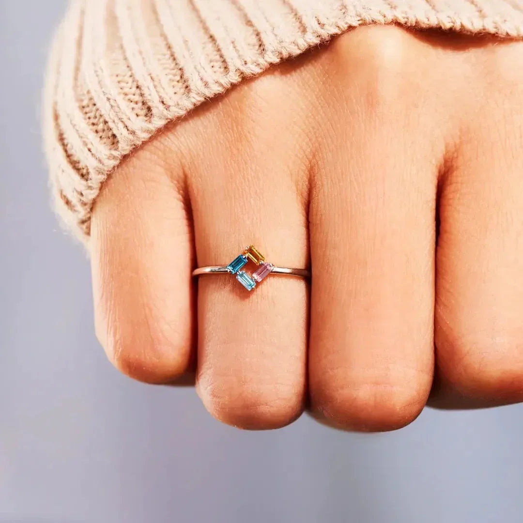 925 Rectangular Birthstone Ring Silver / 6diamond / 10