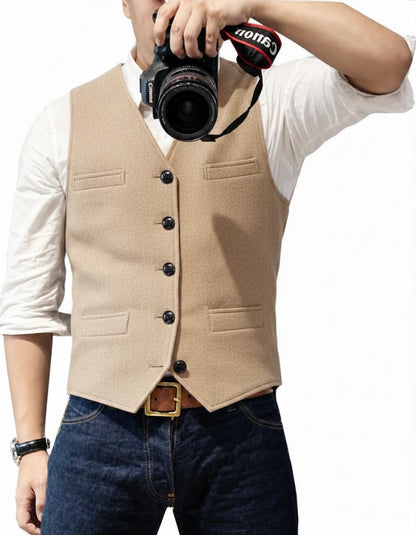 Suit Vest V Neck Herringbone Tweed Slim Fit