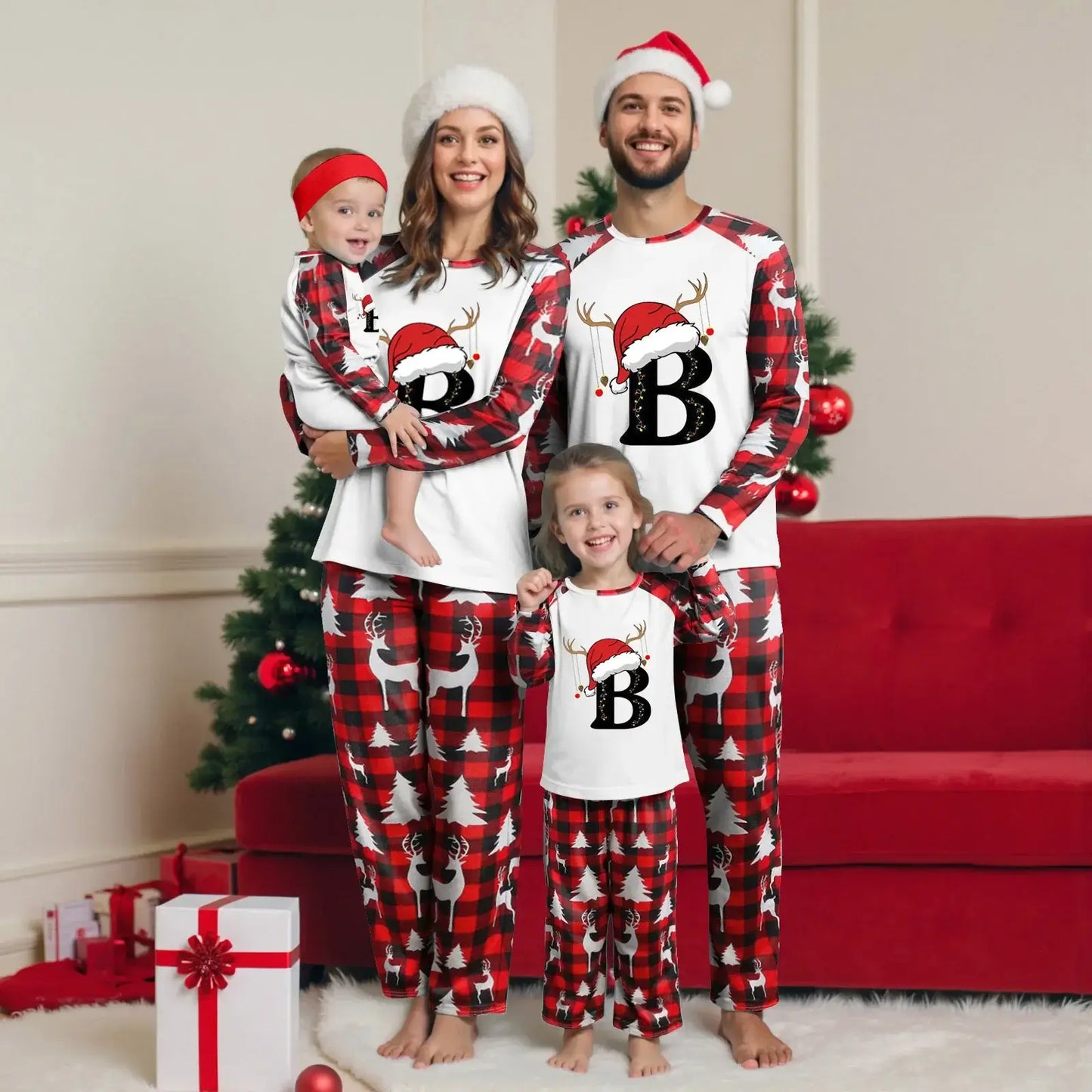 Matching family Christmas plaid long sleeve pajama set